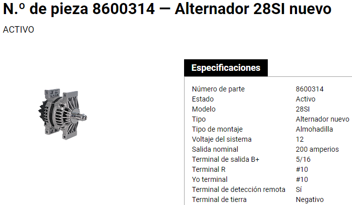 8600314 – ALTERNADOR CUADRAMON 28SI 200 AMPERS KW T660 T800 NUEVOS