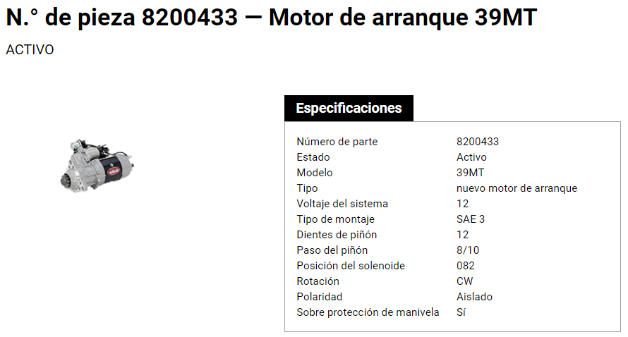 8200433P – MARCHA 39MT 12V DELCO REMY 12D 8200604 INTERNATIONAL