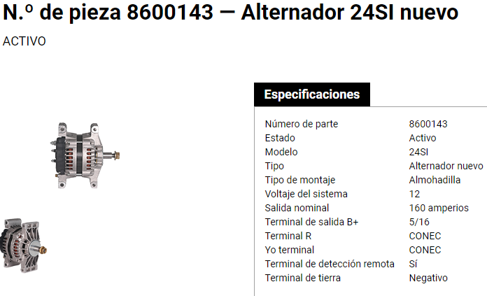 8600143P – ALTERNADOR 24SI 12V CUADRIMOUNT 160 AMP.  19020900 8600889 3701568