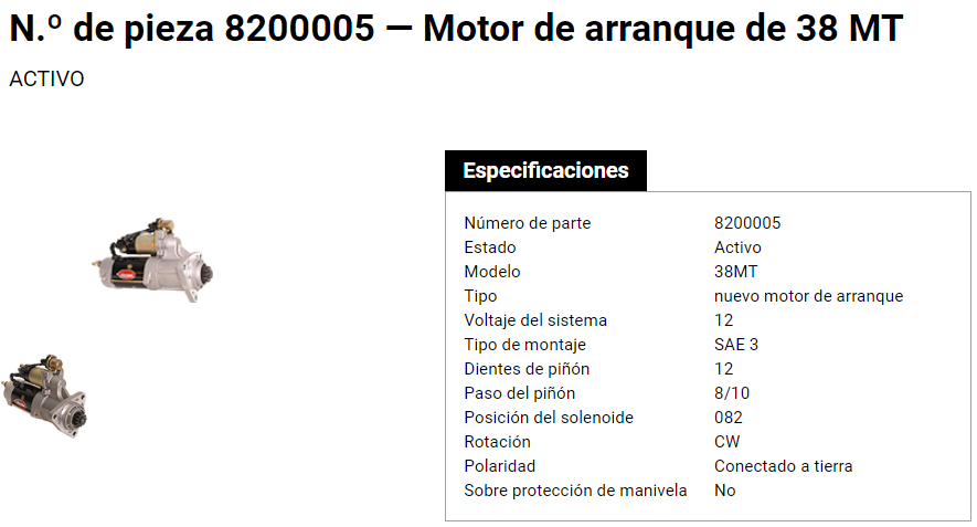 8200005 – MARCHA STAR 12V/DELCO 38MT 12DIENTES PACCAR PX8