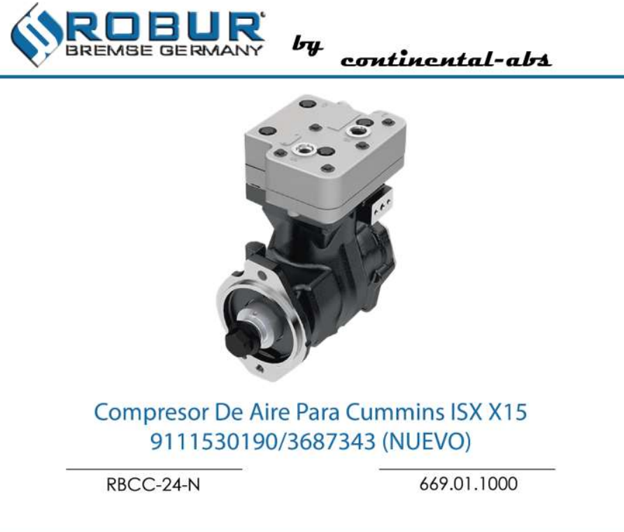 RBCC-24-N – COMPRESOR DE AIRE ISX 15 X15 CUMMINS 3104216 3687343 3690864 4318220 WABCO 9111530190 9111530197